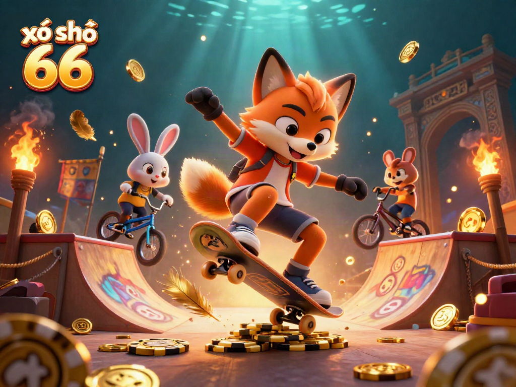 Engaging illustration showcasing xổ số 66 with vibrant characters and dynamic casino elements.