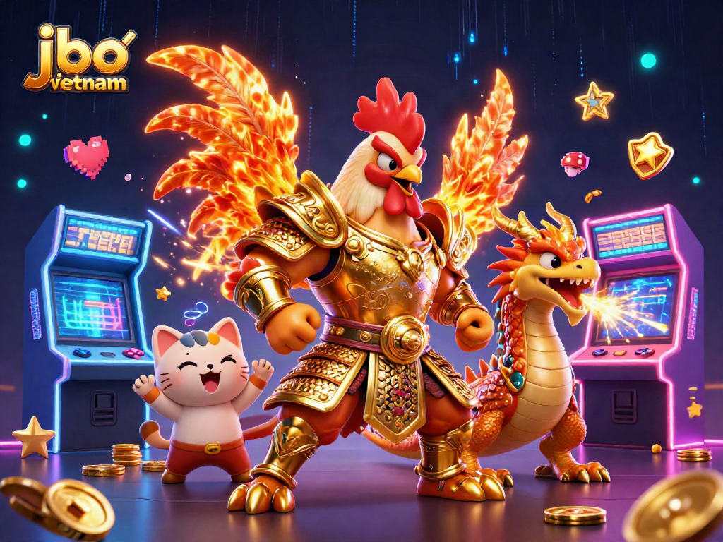 Engage in thrilling games with jbo vietnam's vibrant casino atmosphere featuring action-packed characters.