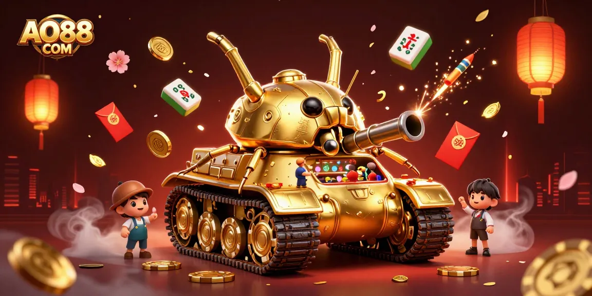 Engage with the exciting AO88 COM casino experience featuring a golden beetle tank bursting with games.
