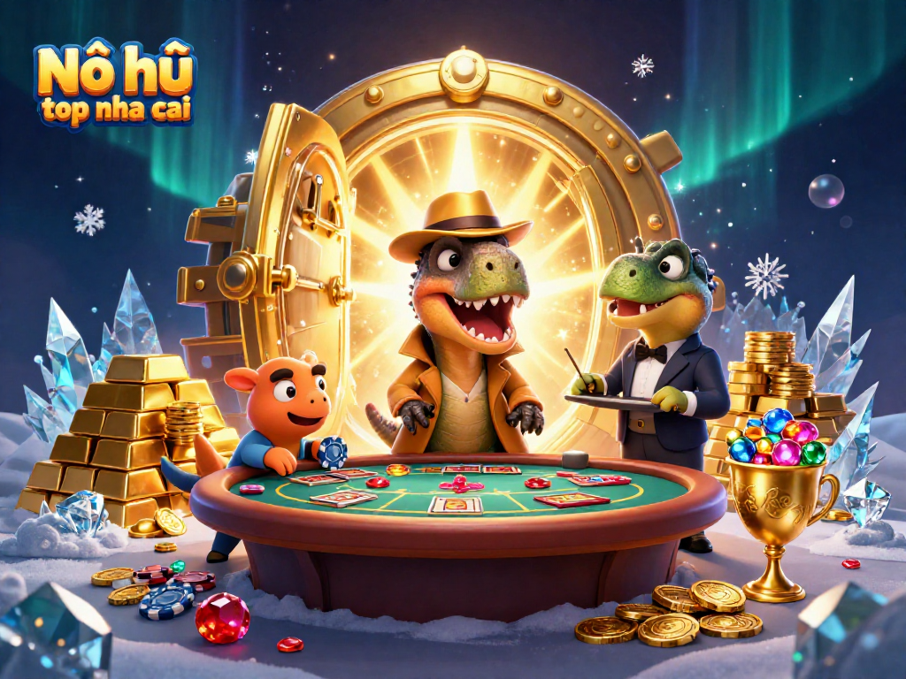 Nổ hũ top nha cai stimulates excitement at a vibrant casino scene packed with dynamic characters.