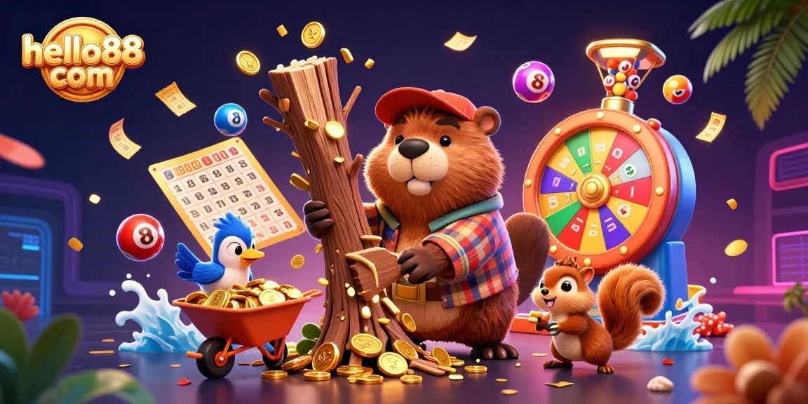 Experience thrilling wins with hello88 com as cartoon characters gather golden coins and prizes.