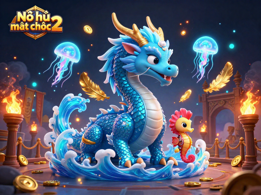 Nổ hũ đường mạt chược 2 showcases a vibrant casino scene featuring a water dragon and magical jellyfish.