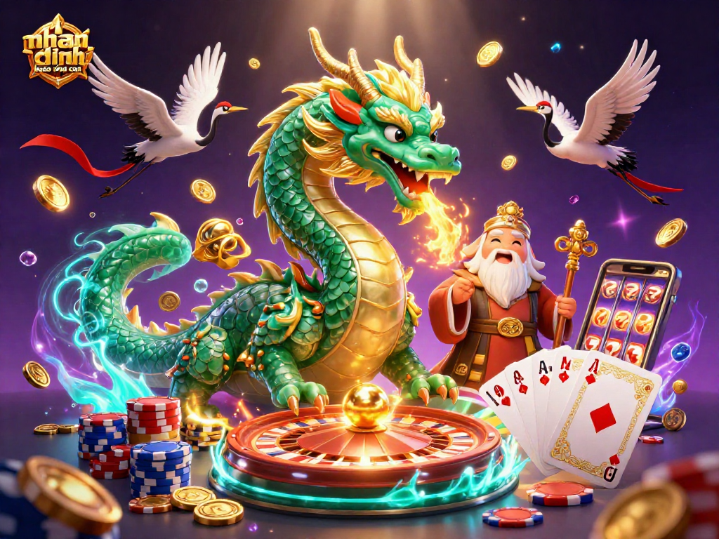 Experience strategic insights on nhan dinh keo nha cai surrounded by dragon, turtle, and casino elements.