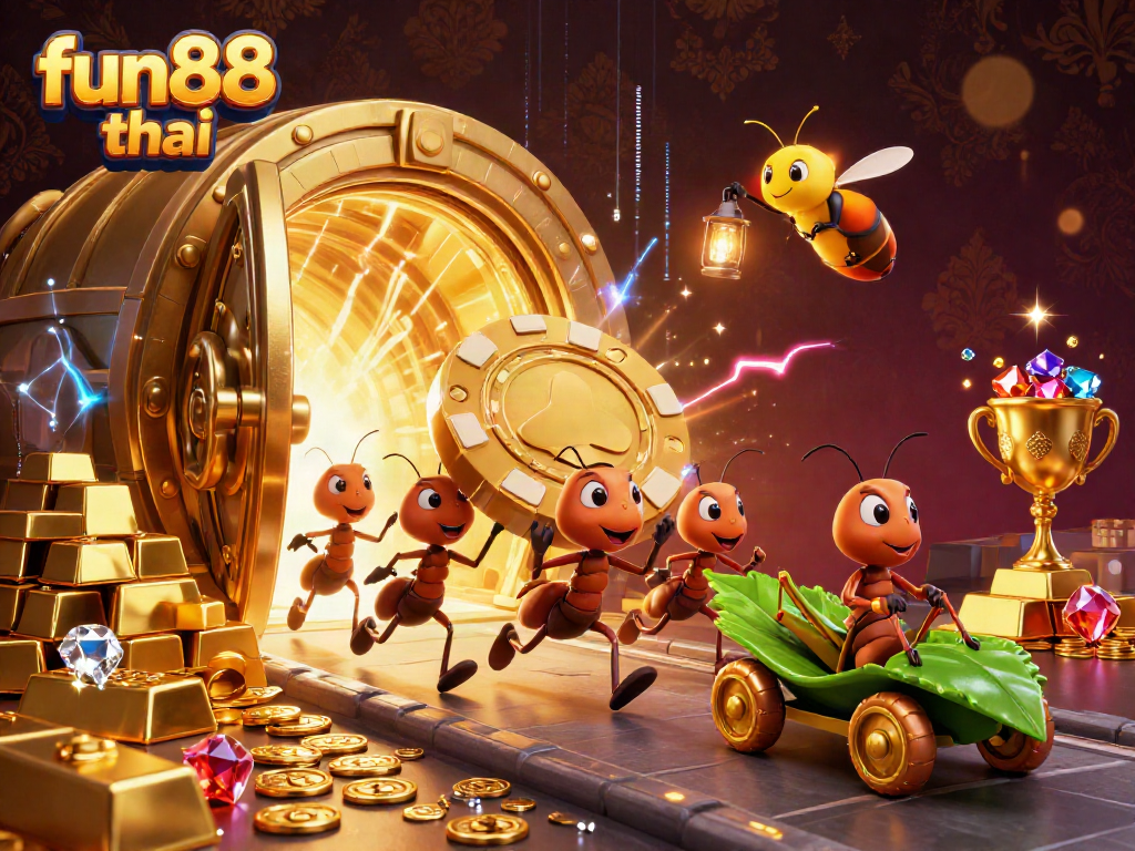 Engage with fun88 thai through an exciting heist scene featuring playful characters and casino elements.