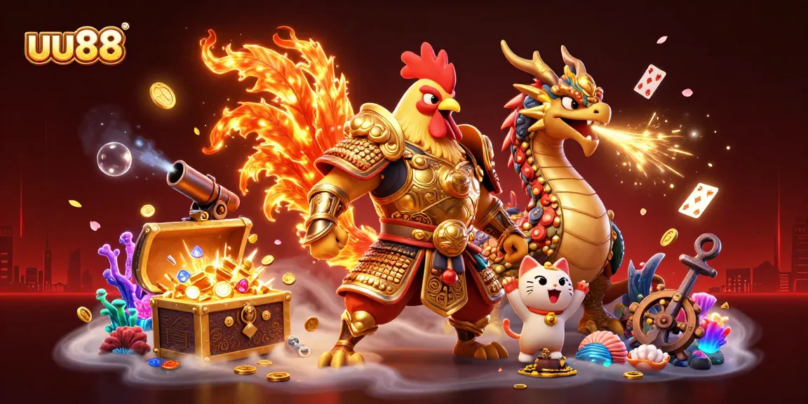 Experience thrilling gameplay at uu88 with an exciting dynamic scene featuring a rooster warrior and dragon hatchling.