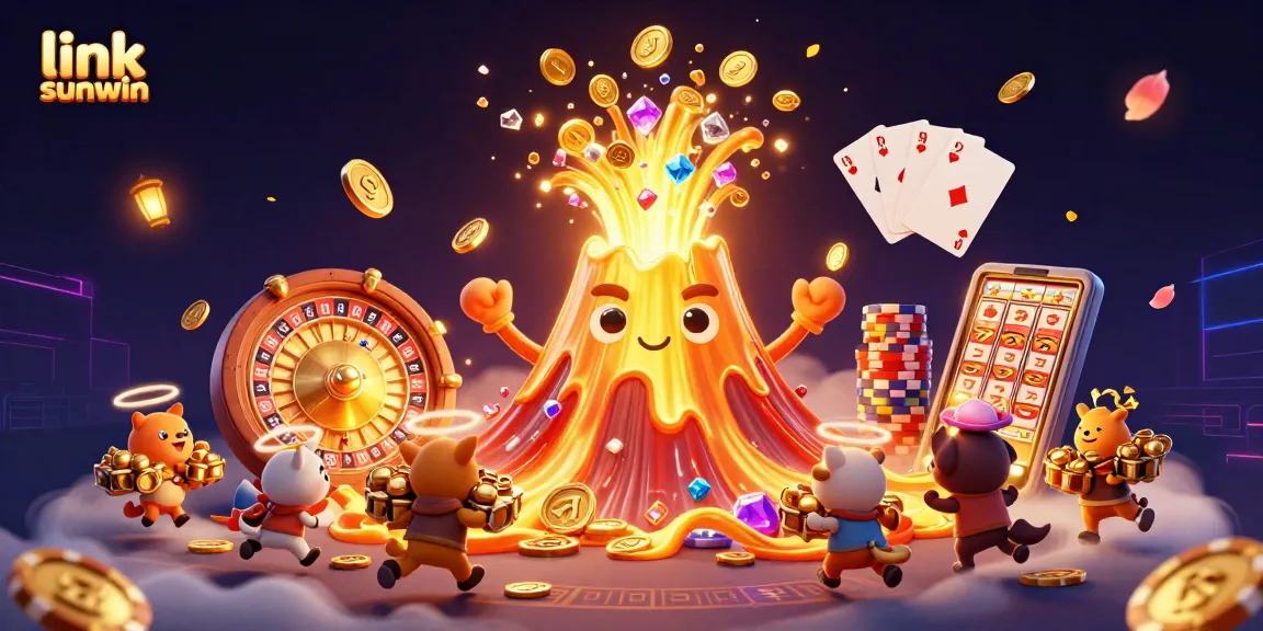Engage with the thrilling world of link sunwin as a golden volcano erupts treasure amid vibrant casino games.