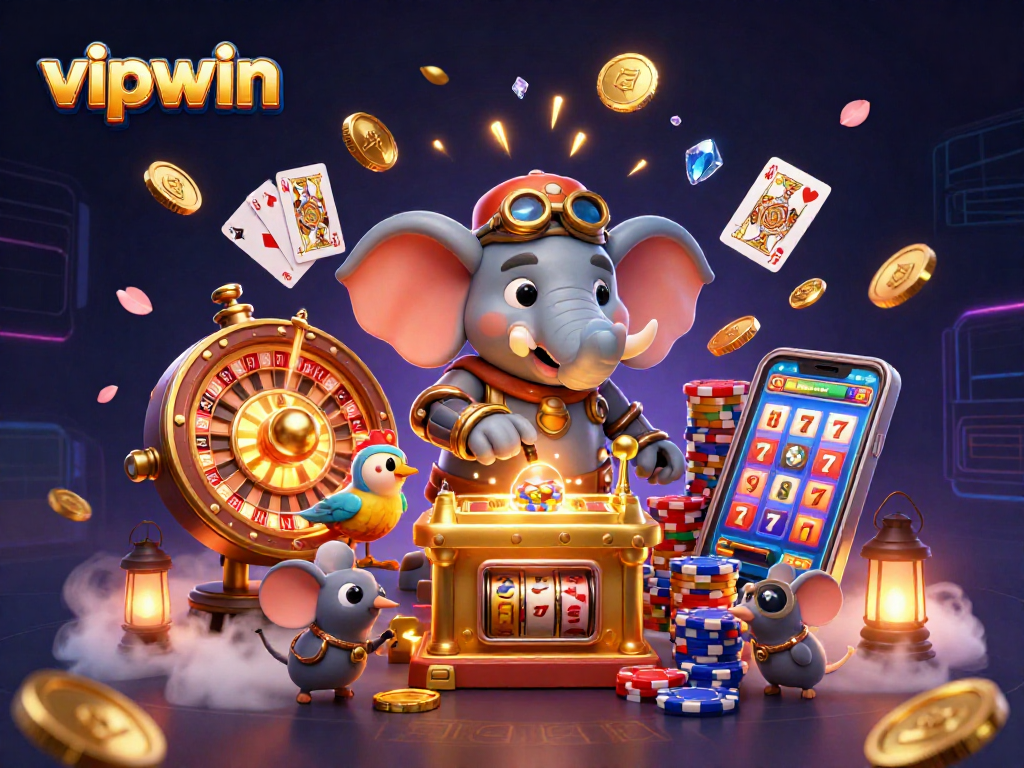 Experience exhilarating gameplay with vipwin in this vibrant casino scene filled with dynamic slot machines and gaming elements.