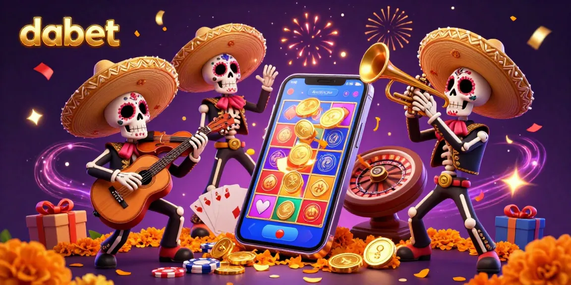 dabet engages players with a vibrant 3D casino scene featuring skilled mariachi band members amidst colorful gaming elements.