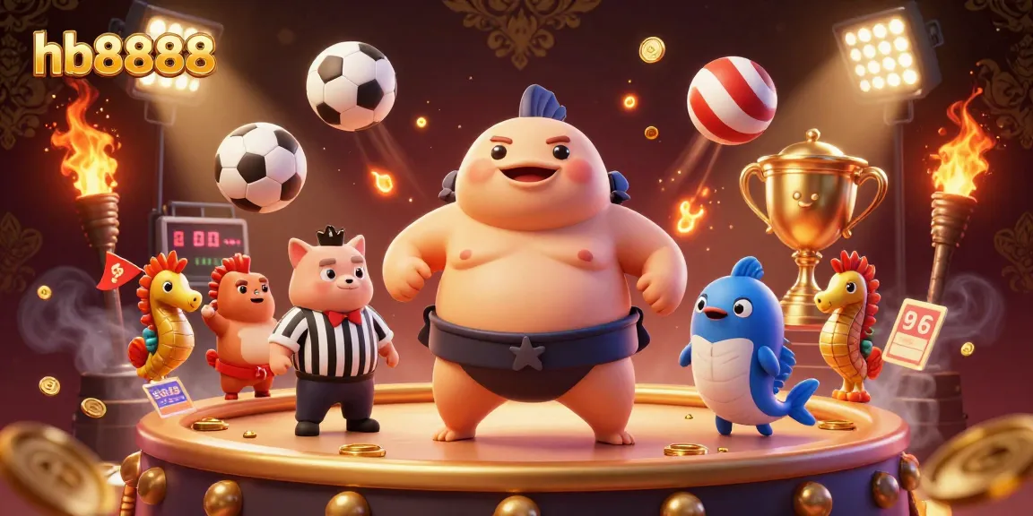 Experience the vibrant hb8888 gaming scene with fugu in a sumo ring and catfish referee.