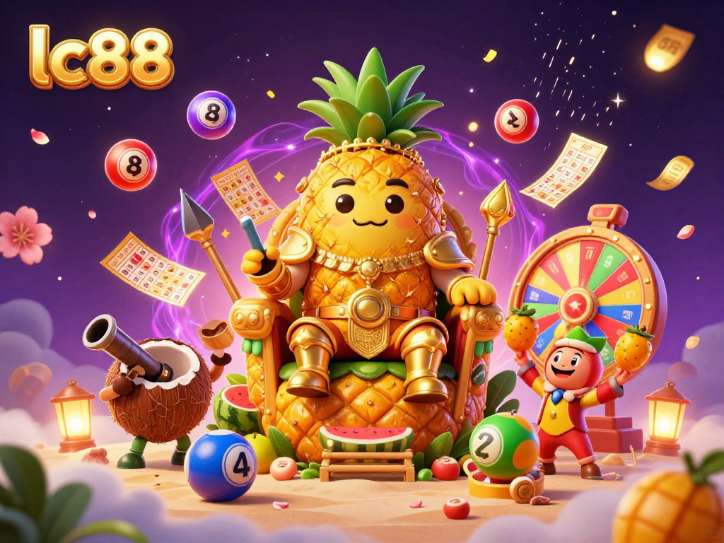 Engage with the exciting lc88 beach casino scene filled with vibrant lottery elements and golden characters.