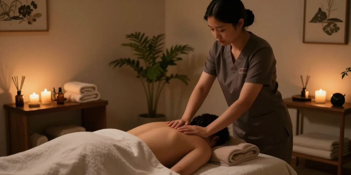 마포출장안마 massage therapy in a calming spa atmosphere with essential oils and soft lighting