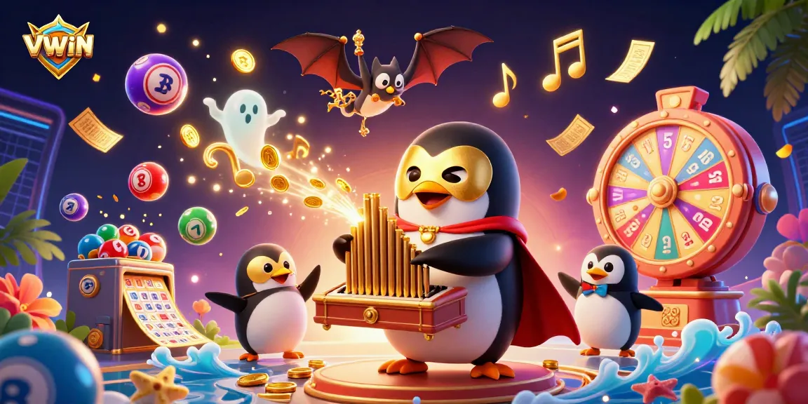 VWIN brings excitement with a vibrant 3D casino scene featuring dynamic elements and golden rewards.