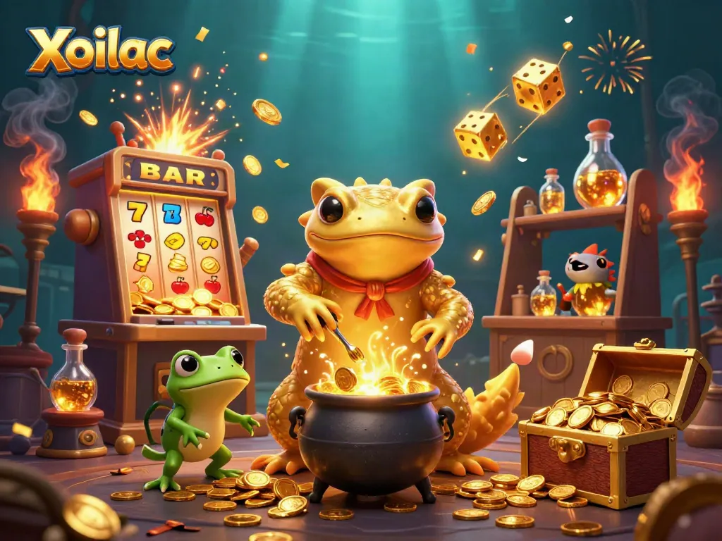 Xoilac showcases engaging live casino excitement with a golden salamander alchemist, a frog apprentice, and immersive games.