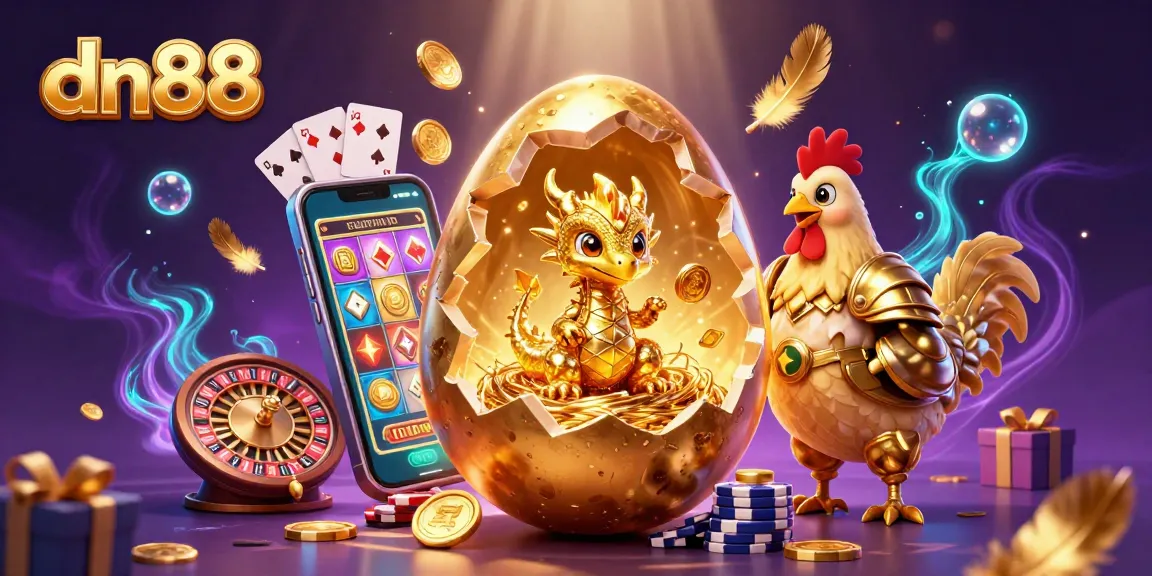 Spin to win big with dn88’s vibrant casino illustration featuring golden dragon and slot game elements.