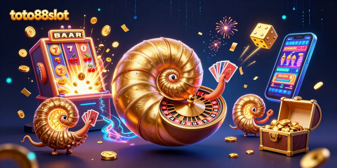 Experience the excitement of toto88slot with vibrant 3D illustrations showcasing slots and giant nautilus characters.