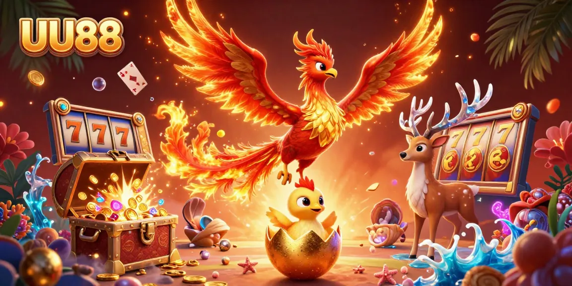 Experience the thrill of winning at UU88 with vibrant slots and casino games showcased in a captivating illustration.