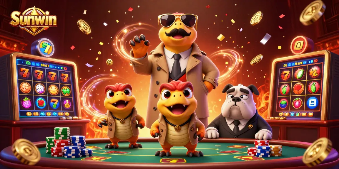 Engage with Sunwin's exciting online casino scene captured in vibrant 3D, featuring raptors in disguise.