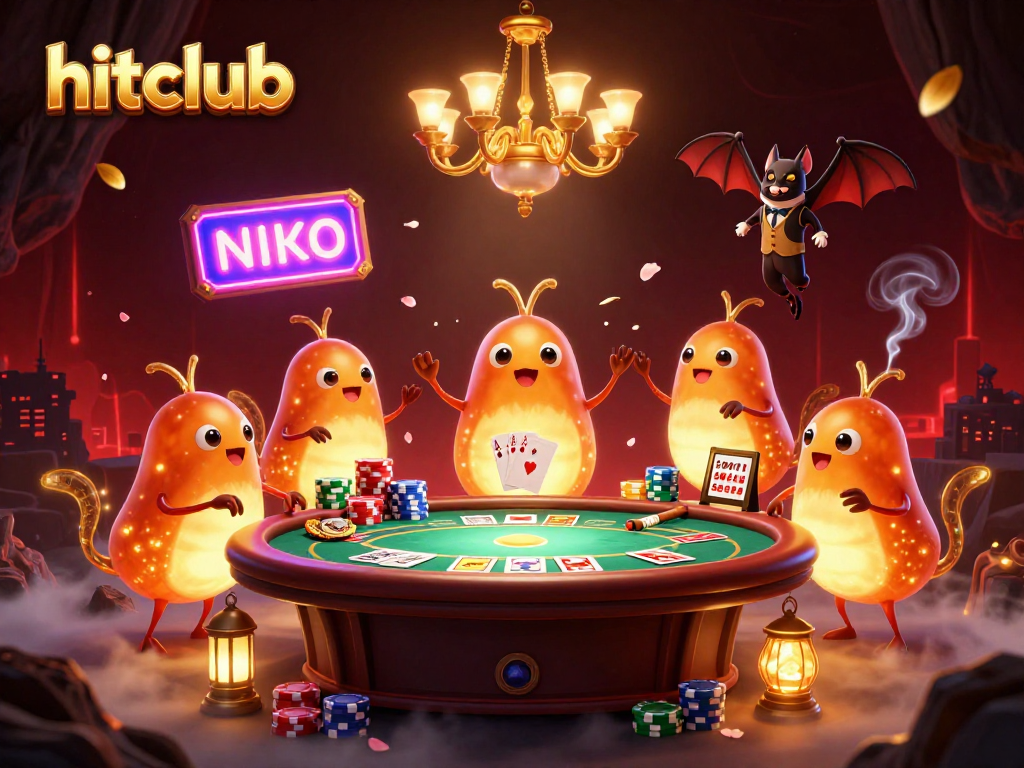 Experience the vibrant hitclub casino atmosphere with glowworms illuminating a poker table scene.