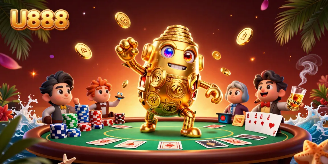 U888 showcases ancient golden golem and vibrant gaming elements in a lush, dynamic casino scene.