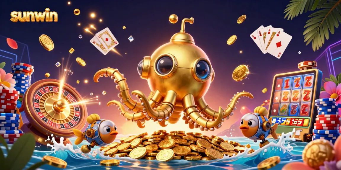 Experience sunwin's thrilling underwater adventure with a golden kraken and sparkling coins.