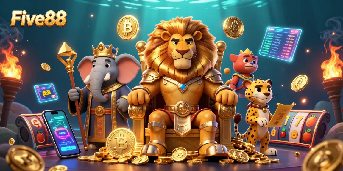 Experience thrilling gameplay at Five88 casino with dynamic 3D illustration of iconic gaming characters.
