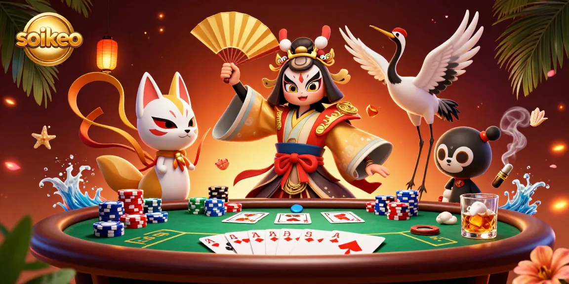 Experience exciting poker action with soikeo in a vibrant 3D casino scene filled with dynamic elements.