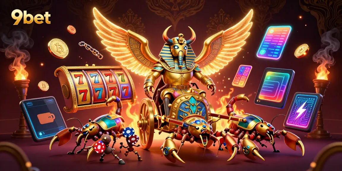 Experience thrilling gameplay at 9bet with vibrant slot reels and golden prize elements.
