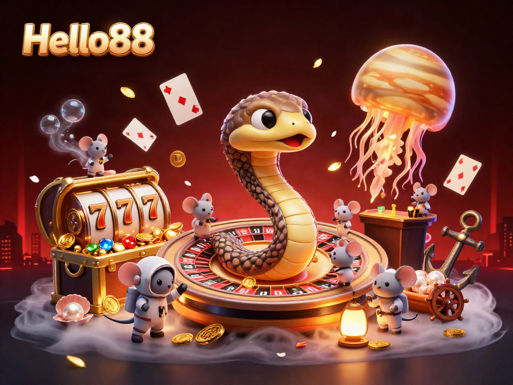 Experience exciting betting action with Hello88 as astronaut mice place bets on a cosmic roulette wheel.