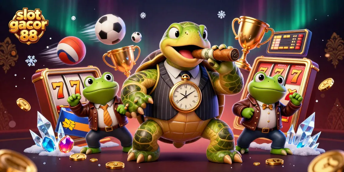 Engage with slot gacor 88's thrilling gambling scene featuring a mobster turtle and enforcers.