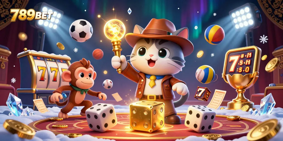 789BET encapsulates excitement with a cat explorer and monkey in a luxurious casino scene.