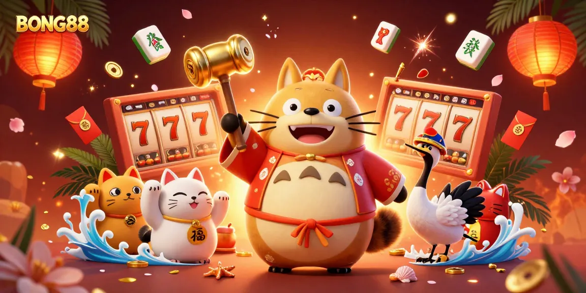 BONG88 engages players in a vibrant casino atmosphere with lively characters and dynamic slot elements.