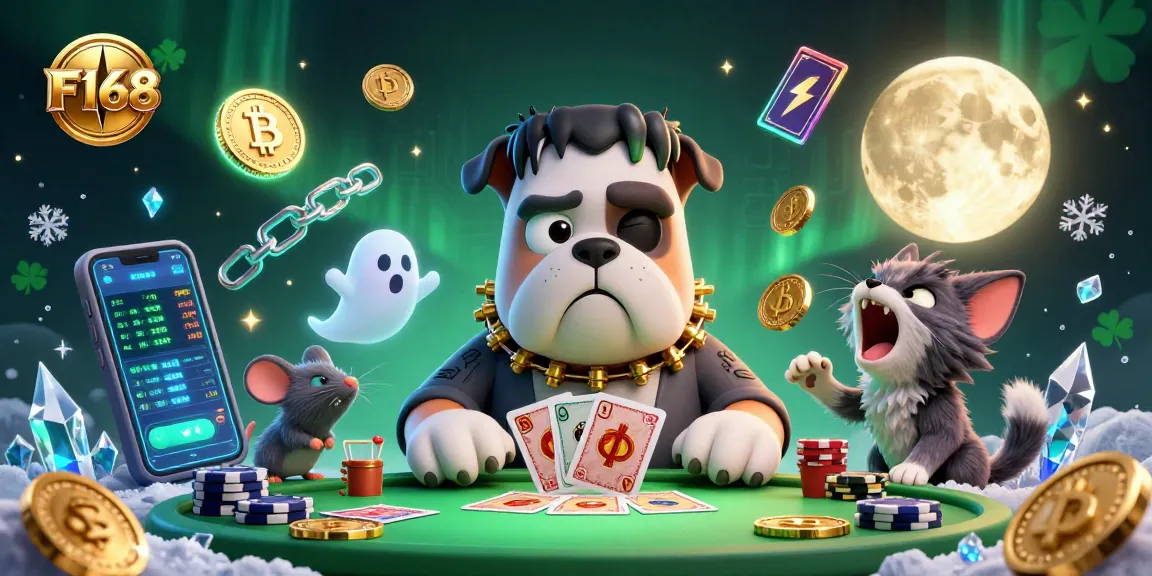 F168 offers thrilling online gaming experiences with a spooky casino illustration featuring creative characters and vibrant details.