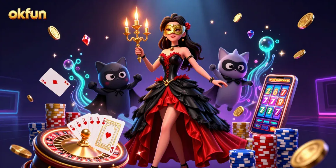 Engage in thrilling gameplay at okfun, featuring vibrant scenes of colorful casino action.