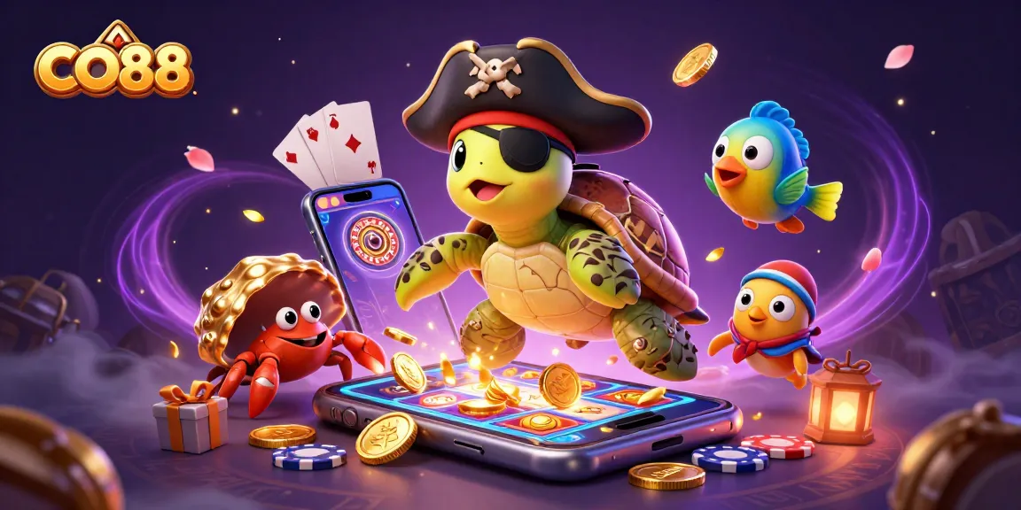 Engage with thrilling slots at CO88 with a vibrant pirate-themed illustration showcasing fun gameplay elements.