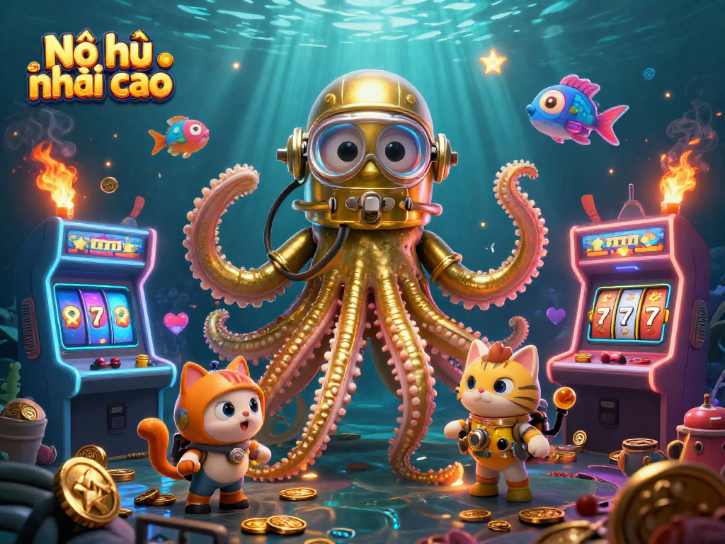 Spin to win with Nổ hũ nhảy cao featuring vibrant characters and colorful 3D casino elements.