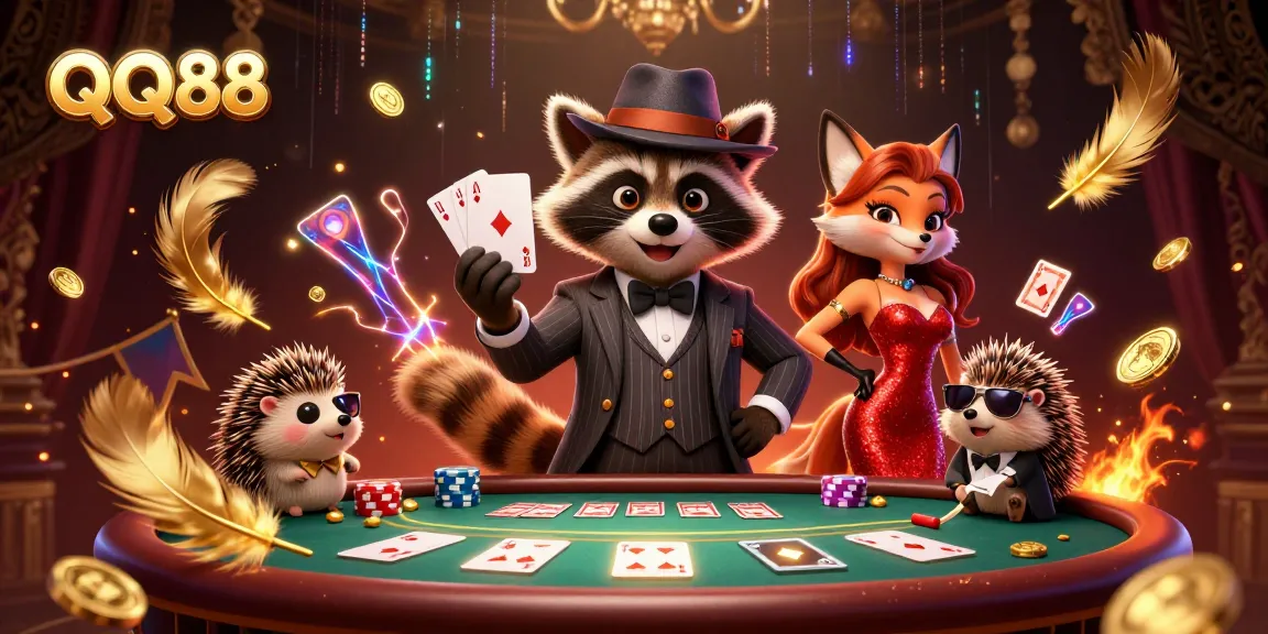 Experience thrilling poker action at QQ88 with an exciting 3D illustration showcasing vibrant characters and casino elements.