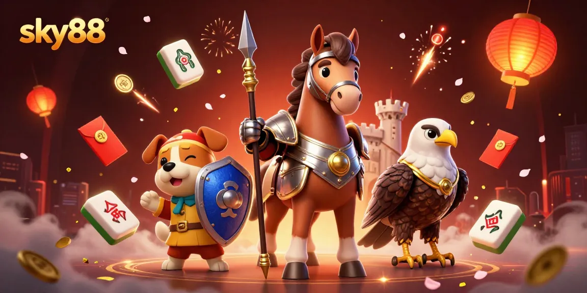 Engage with the vibrant world of sky88, featuring a knight and squire in an exciting casino experience.