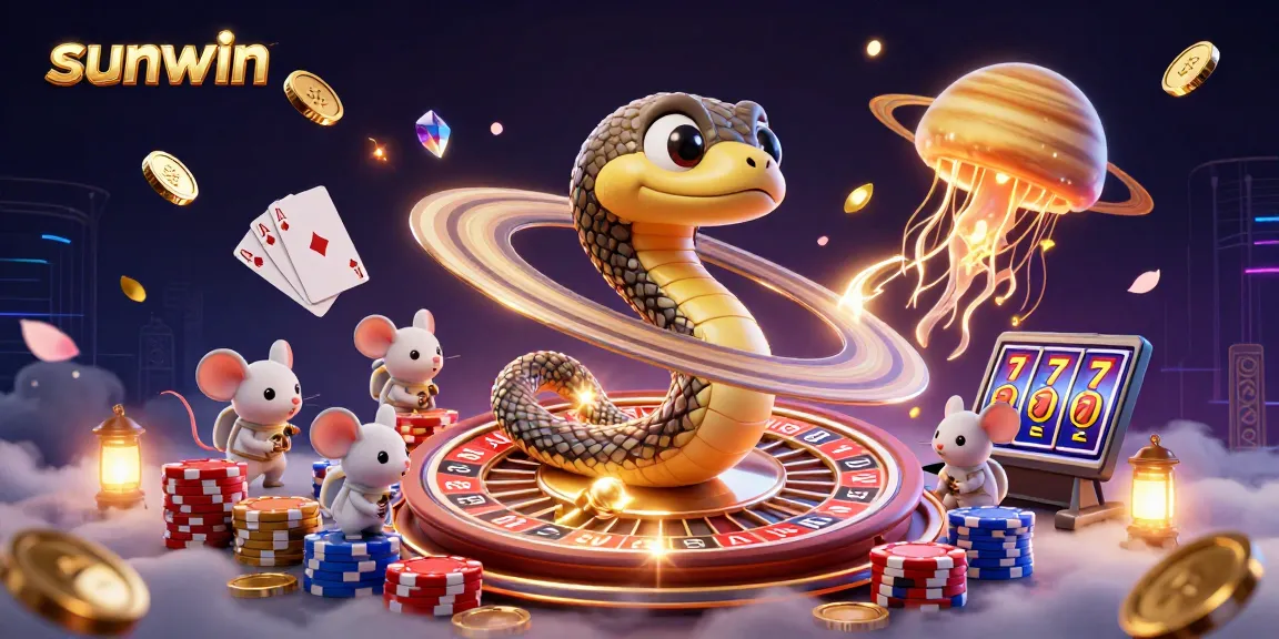 Experience thrilling action at sunwin's cosmic casino with a 3D roulette wheel and astronaut mice betting.