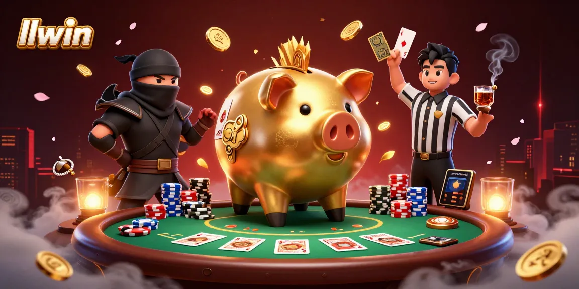 Experience thrilling games at llwin with this colorful 3D illustration featuring dynamic casino characters.