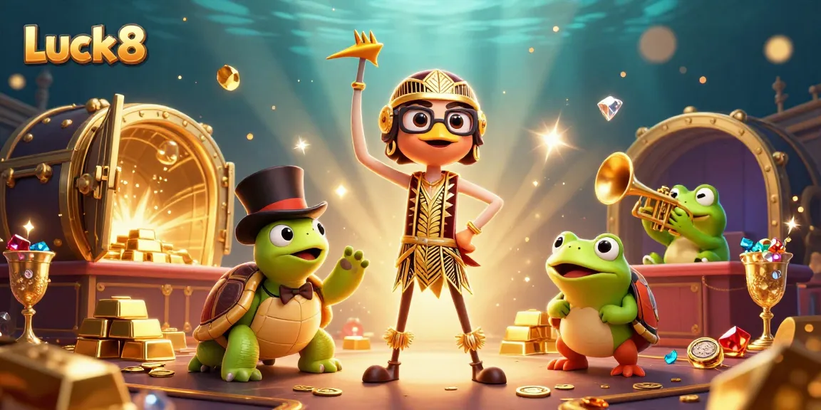 Luck8 offers thrilling gameplay experiences with a vibrant casino atmosphere featuring colorful characters and treasure elements.