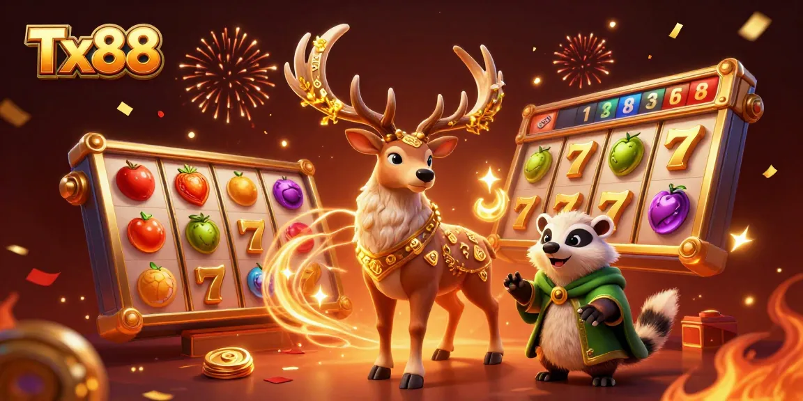 Experience thrilling slots with Tx88's vibrant 3D illustration featuring dynamic gameplay elements.