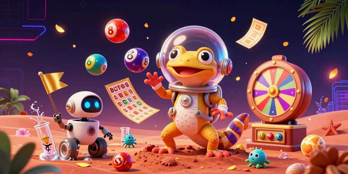 Engage with Say88's vibrant casino scene featuring a Martian gecko discovering golden treasures amidst colorful lottery excitement.