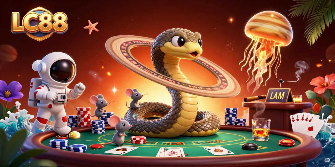 LC88 engages players with vibrant casino action, featuring cartoon characters in a cosmic gaming scene.