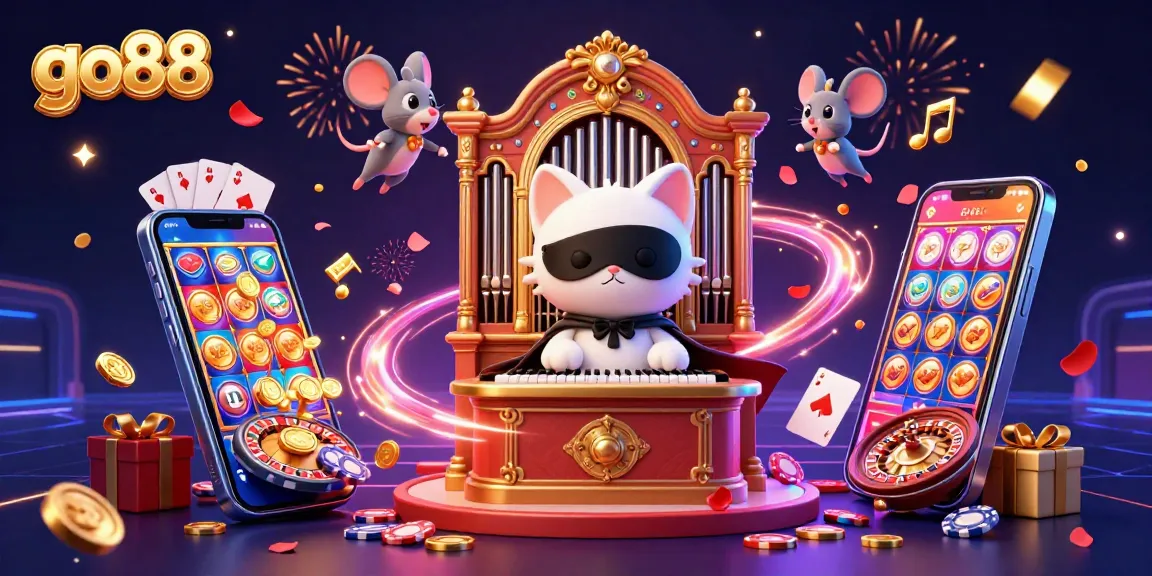 Spin the reels with go88's vibrant characters and dynamic casino elements in this vivid illustration.