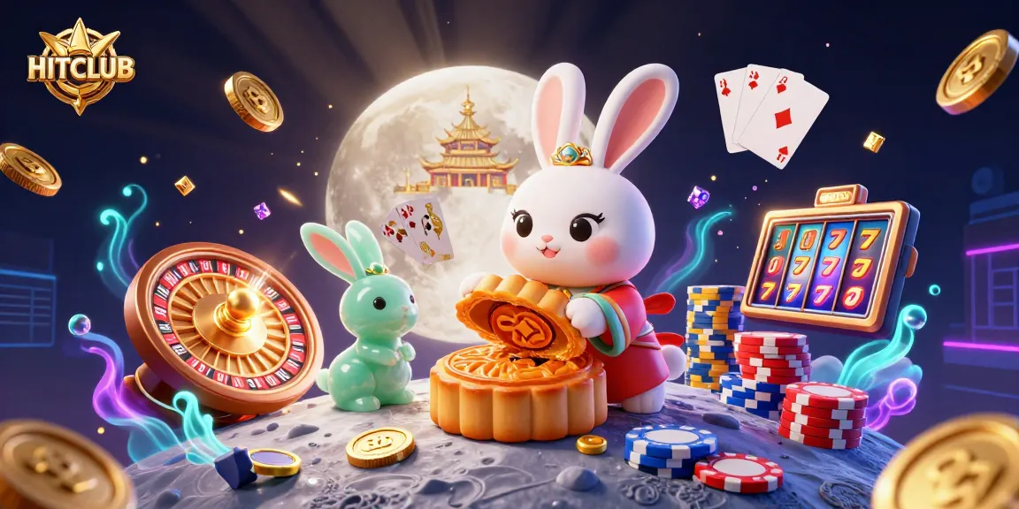 Engage with HITCLUB's vibrant moon-themed gaming illustration featuring playful characters and casino elements.