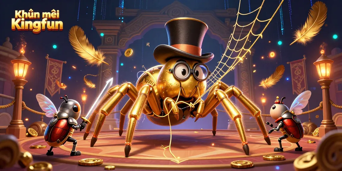 Join the excitement with Khuyến mãi Kingfun as a golden tarantula and beetle knight collide in a vibrant casino world.