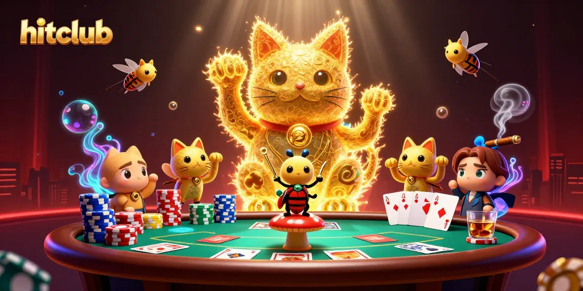 Experience hitclub as golden fireflies create a giant lucky cat in this vibrant casino scene.