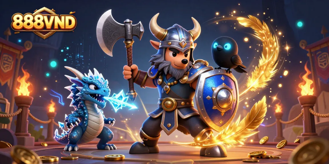 Engage in thrilling games at 888VND, where a Viking warrior and a fierce dragon ignite your betting adventure.