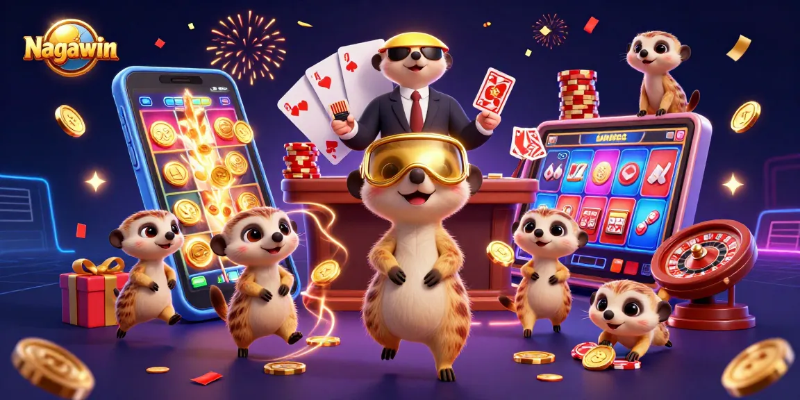 Engage in thrilling casino adventures with Nagawin's vibrant meerkat characters orchestrating a lively game scene.