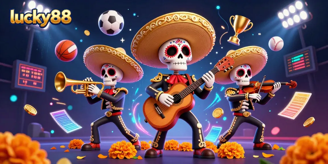 lucky88 enhances your gaming experience with a vibrant 3D mariachi scene filled with lively sports elements.